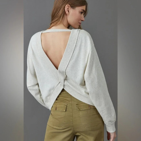 PILCRO by ANTHROPOLOGIE‎ Ryanne Open Back Sweatshirt in Ivory - Picture 1 of 10